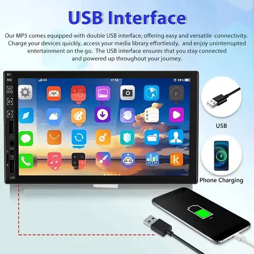Imagen 2 del producto Reproductor multimedia de autorradio HD de 7 pulgadas, radio de coche 2 DIN con pantalla táctil, audio para coche, estéreo MP5, Bluetooth, USB, TF, FM, cámara