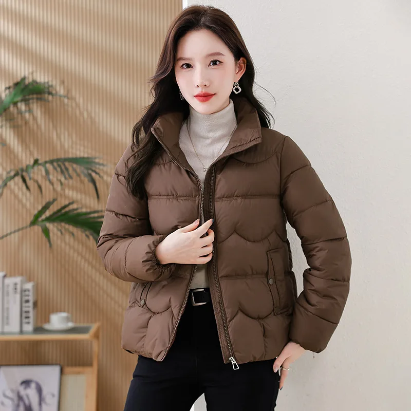

Women Winter Cotton Coat Parkas Short Jackets Stand Collar Zipper Thick Warm Puffer Office Lady Overcoat Windproof Outerwear