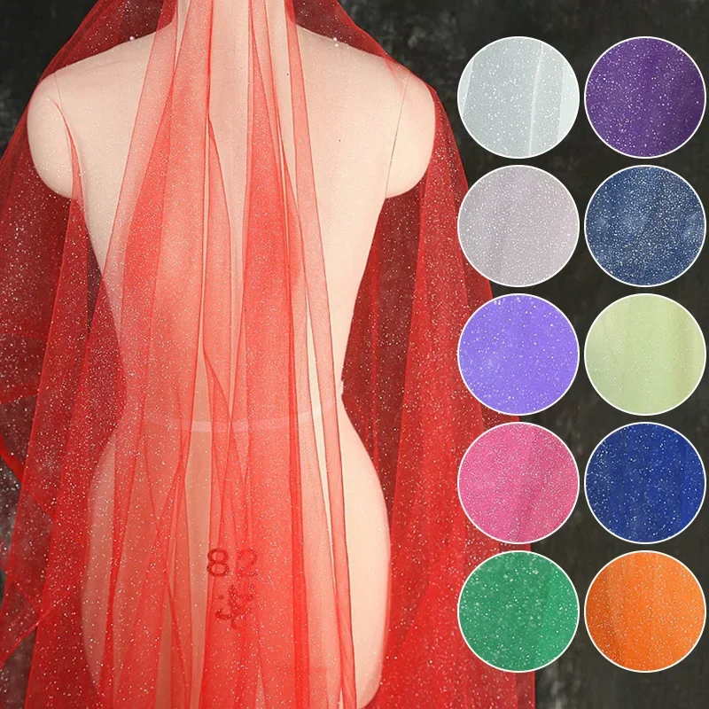 1m Fine Powder Shiny Tulle Fabric Spray Gold and Silver Fine Powder Mesh Fabric DIY Veil Wedding Background Decoration Cloth