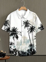 Summer Seaside Tropical Palm Tree Pattern Print Short Sleeve Shirts Men Womens Button Up Fashion Shirts Short Sleeve Tops