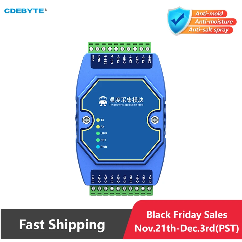 Temperaturerfassungsmodul 8-Wege-Typ-K-Thermoelement CDEBYTE ME31-XEXX0800-485 RS485 unterstützt Modbus Double Watchdog DC 8 ~ 28 V