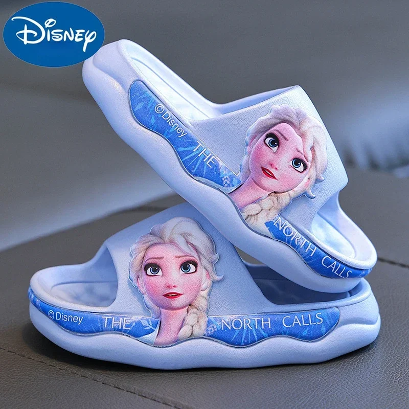 Disney Princess Elsa Home Slipper Frozen Girls' Breathable Non-slip Thick Sole Baby Floor Slippers Sandals Peep-Toe Blue Shoes