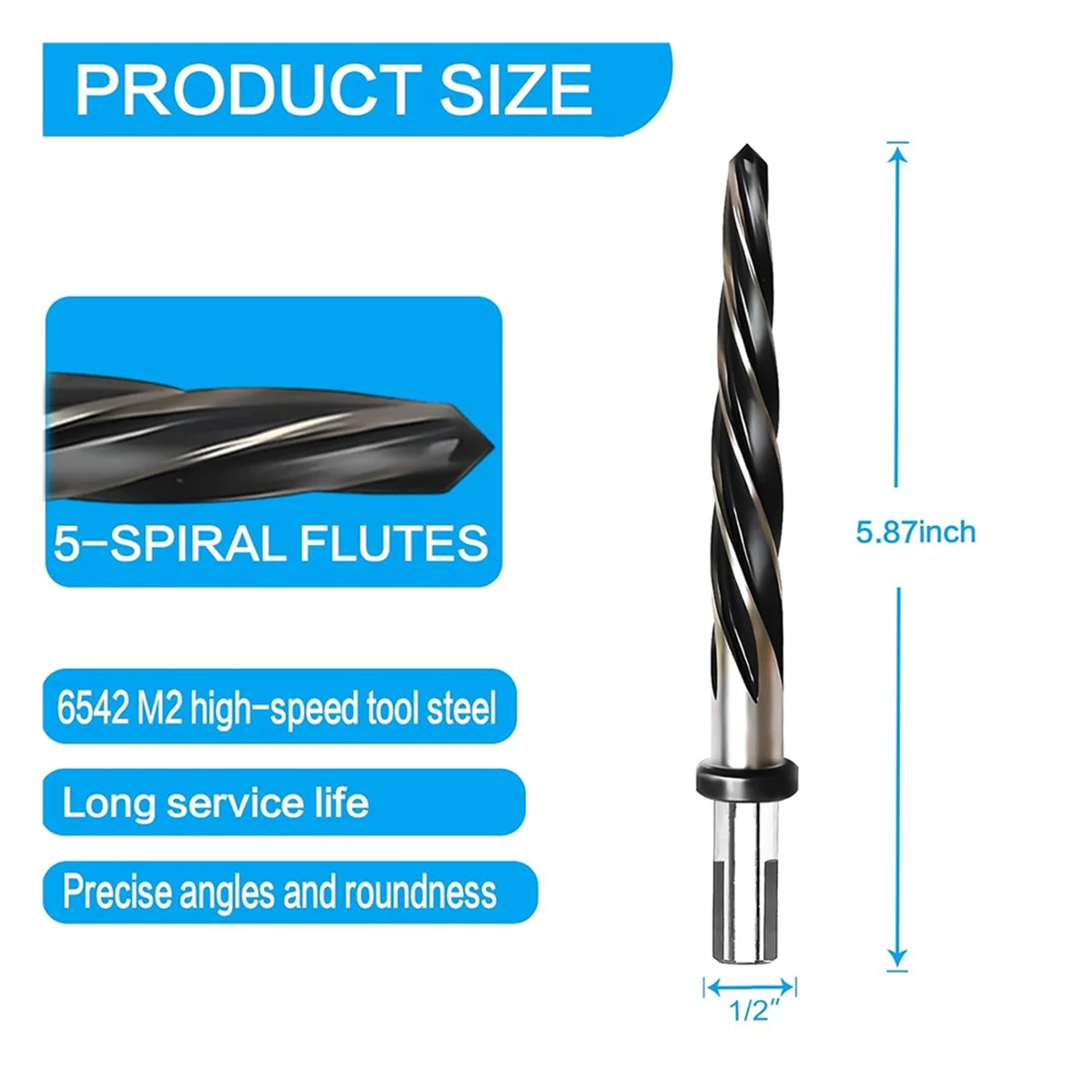 

1/2In Bridge Construction Reamer Drill Bit, M2 HSS Taper Chucking Reamer for Steel Alloy Metal Wood,1/2In Non-Slip ShankHUG