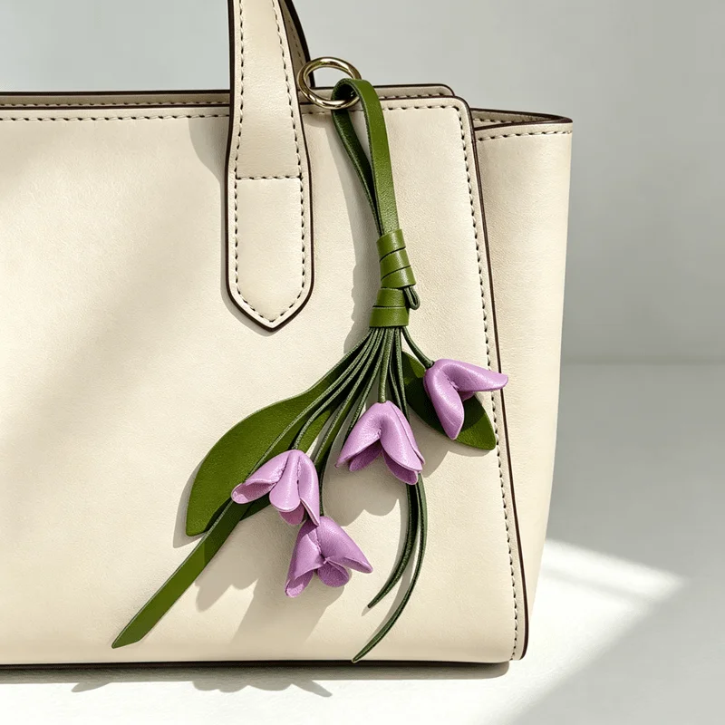 Handgefertigter PU-Leder Maiglöckchen-Schlüsselanhänger, kreativer Taschenanhänger, geeignet für Hochzeitsgeschenke und Segensgeschenke. – Detail 8