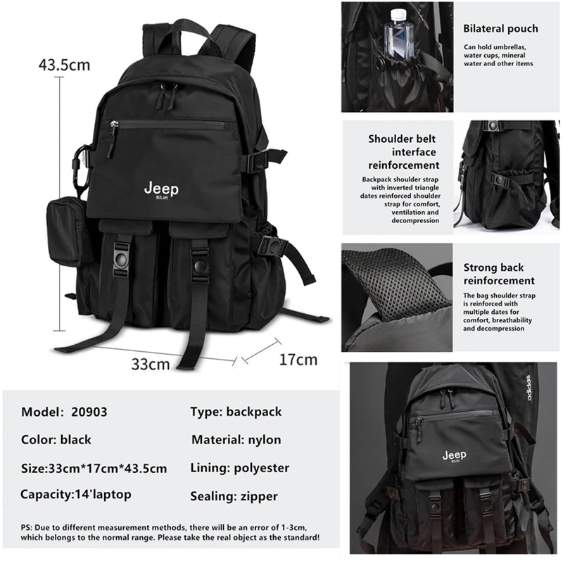 JEEP BULUO Brand Men Shoulder Backpack Casual Hiking Backpacks Outdoor Sport School Bag High Quality Travel Laptop Anti-theft