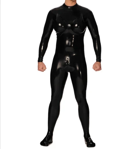 

100%Latex Rubber Gummi comfortable Black men's bodysuit racing uniform party role play hand customized 0.4mm XS-XXL