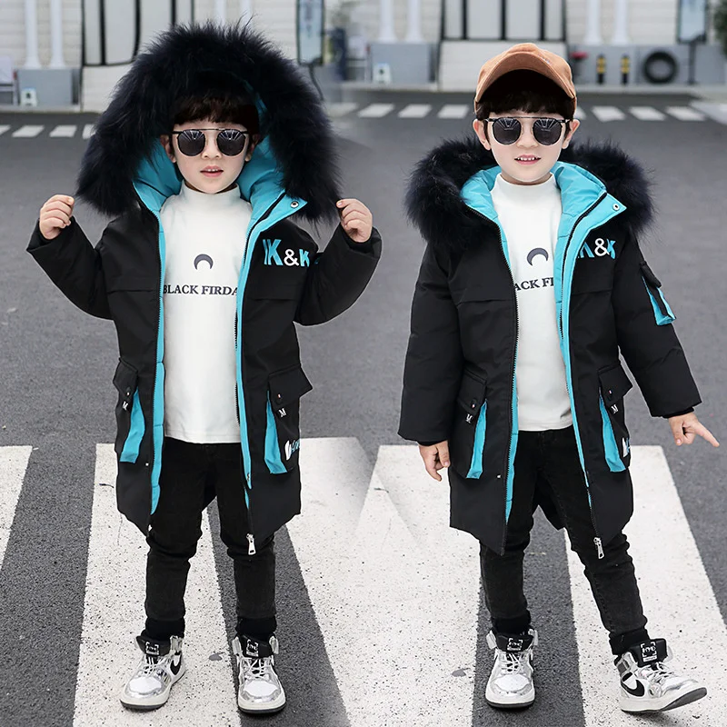 Winter 4-15 Years Boy Parkas Cotton Jacket New Fashion Warm Hooded High Quality Children Clothing