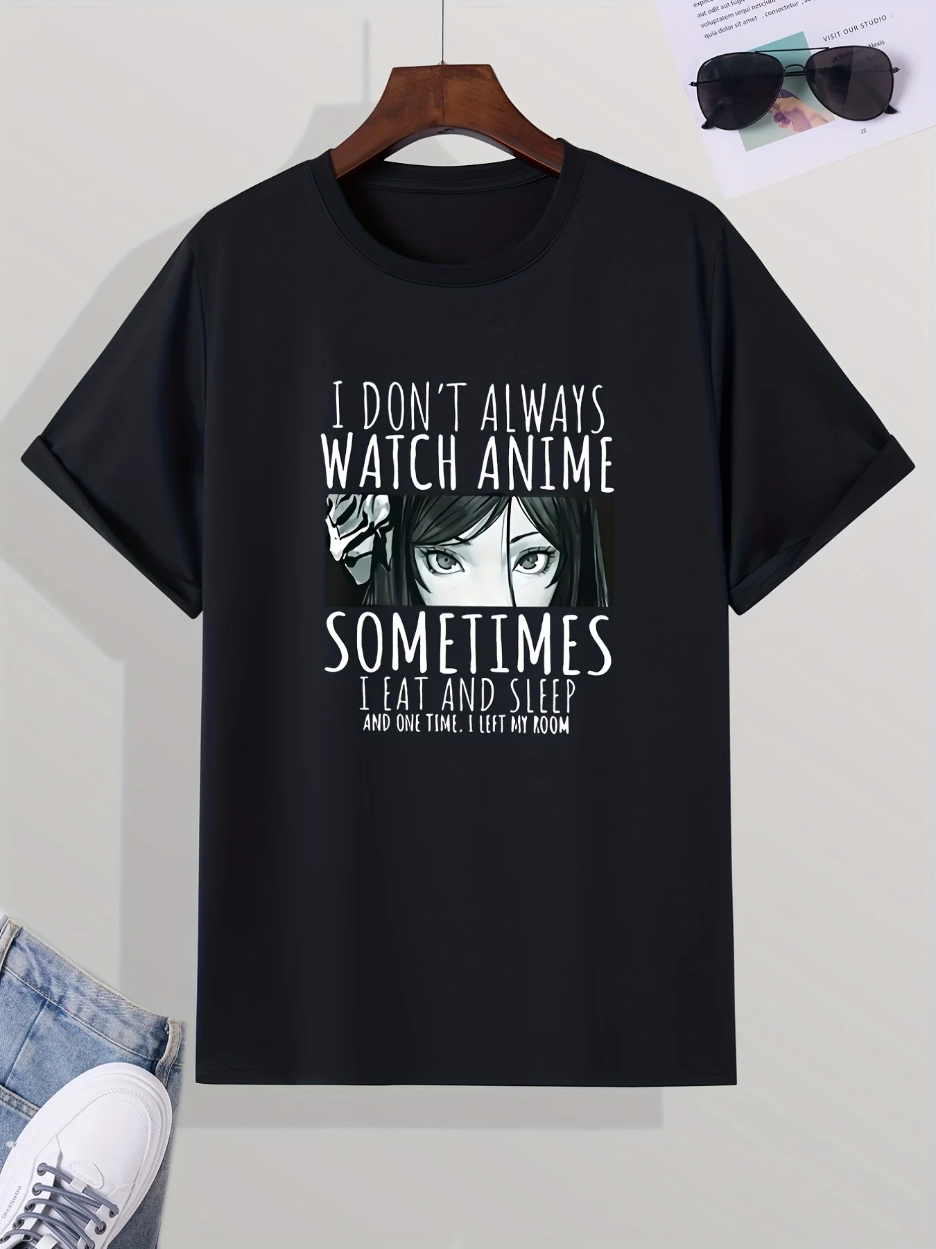 Mens Relaxed Fit Crew Neck Graphic Print Short Sleeve TShirt Soft Polyester Blend Slight Stretch Patterned Design for Anime Fans