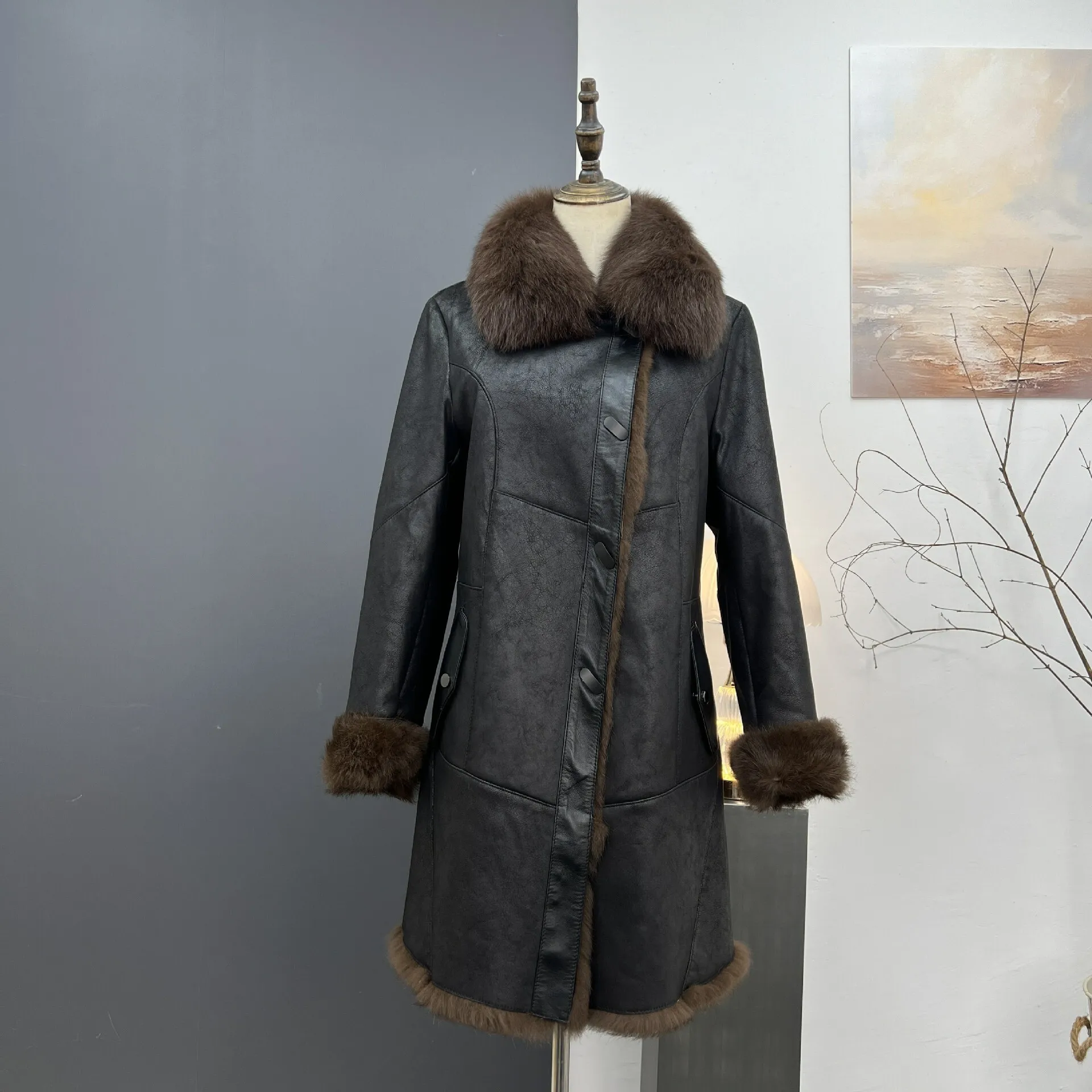 Winter Clothing New Haining Fur Coat Real Collar Rabbit Fur Coat Women's Long Mom's Clothing