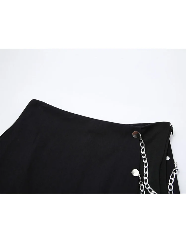 Women's High Waist A Line Short Skirts 2022 Summer Gothic Fashion Vintage Chain Black Skirt Korean Irregular Mini Skirt Female