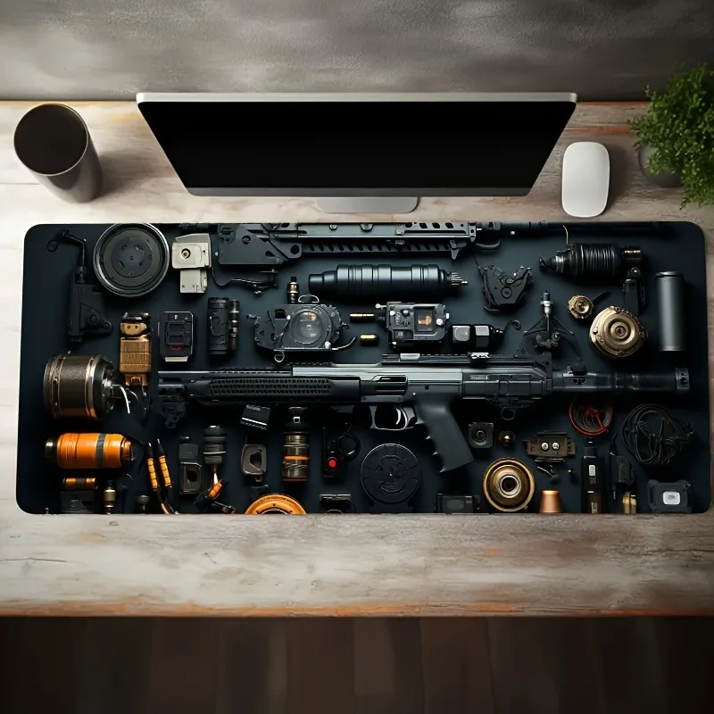 لوحة ماوس كبيرة للألعاب مع تصميم بندقية هجومية ، حصير طاولة ألعاب مكتبية ، مطاط ، وسادات لوحة مفاتيح مانعة للانزلاق ، XXL ، 90x40cm