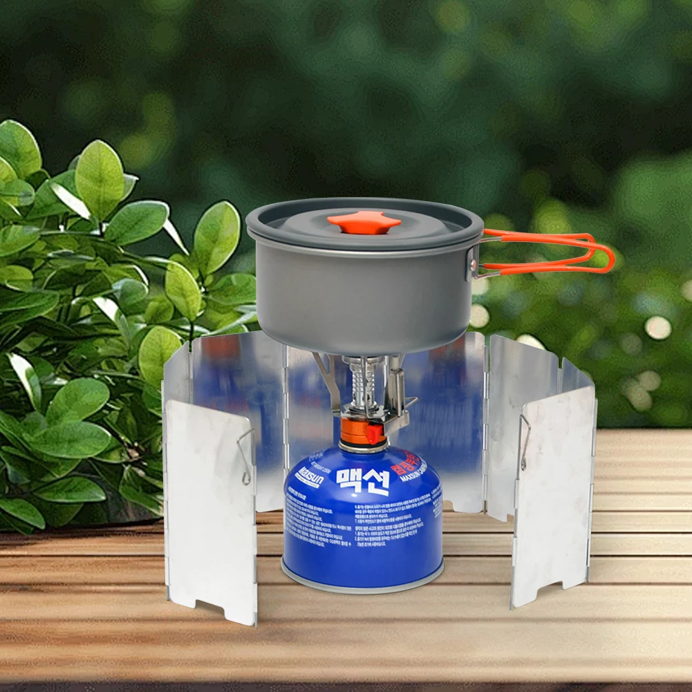 

Ветрозащитный экран для газовой плиты из алюминиевого сплава на 9 пластин с сумкой для хранения, легкий, складной, для походной плиты