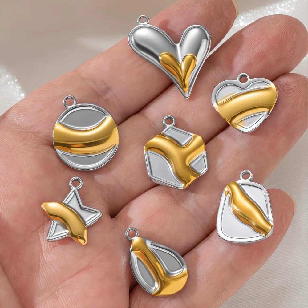 5 Stück Edelstahl-Anhänger mit rundem Herz- und Sterndesign für DIY-Halsketten, Ohrringe, Charms, Bastelarbeiten, Schmuckherstellung, Zubehör – Detail 6