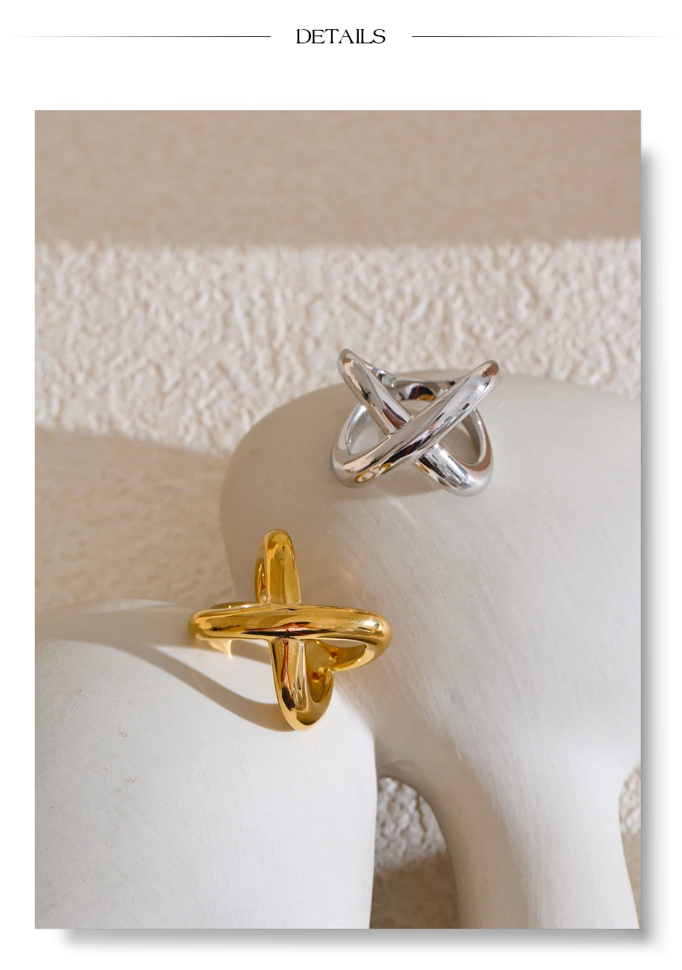 Yhpup # PVD-beschichteter Statement-Edelstahl in X-Form, geometrischer Fingerring, wasserdicht, glattes Metall, handgefertigter polierter Schmuck – Detail 12