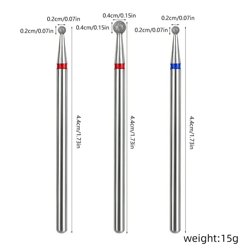 Pequena cabeça redonda prego brocas, limpar a cabeça de moagem, tungstênio aço, detalhe cutícula prego elétrico, ferramenta de polimento rotativo, 3pcs por conjunto