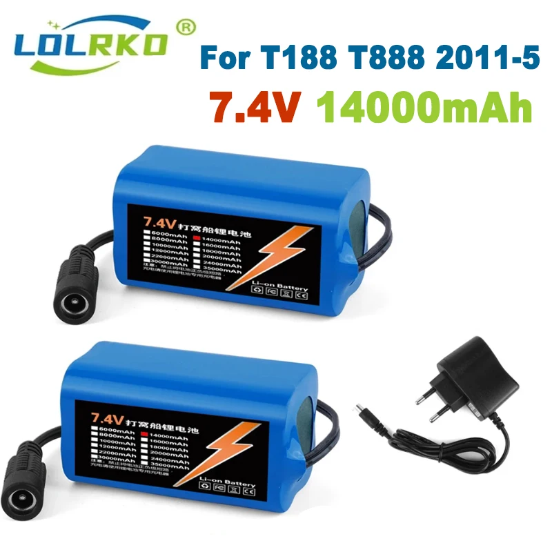 2024 New lithium-ion battery pack, 7.4 V, 14000mAh, T1882011-5, T888, V007, H18, C18, suitable for fishing boats, LED