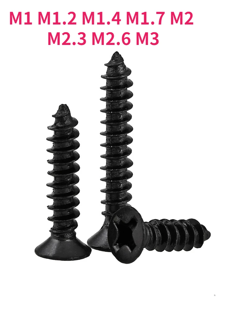 สกรูเกลียวปล่อยหัวจมสีดำ M1 M1.2 M1.4 M1.7 M2 M2.3 M2.6 M3