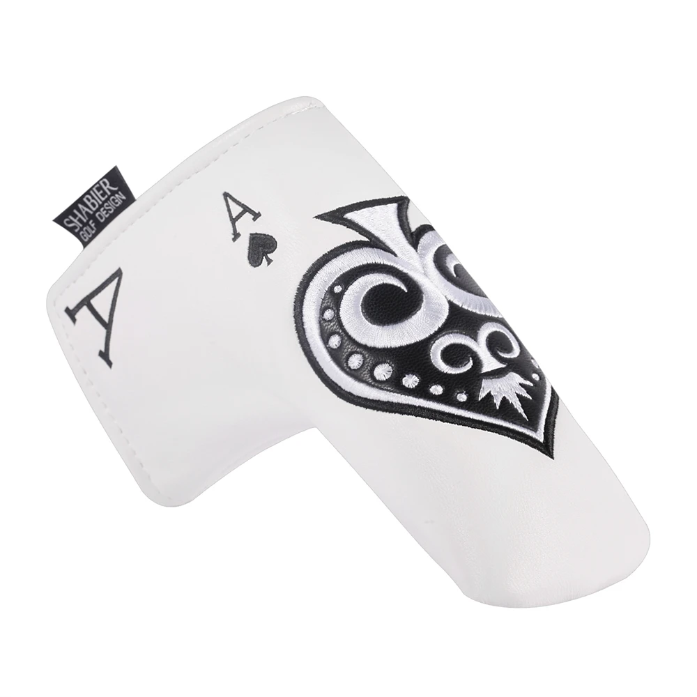 Poker Ace of Spades Design White PU Synthetic Leather Golf Magnetic Headcover Blade Putter Cover