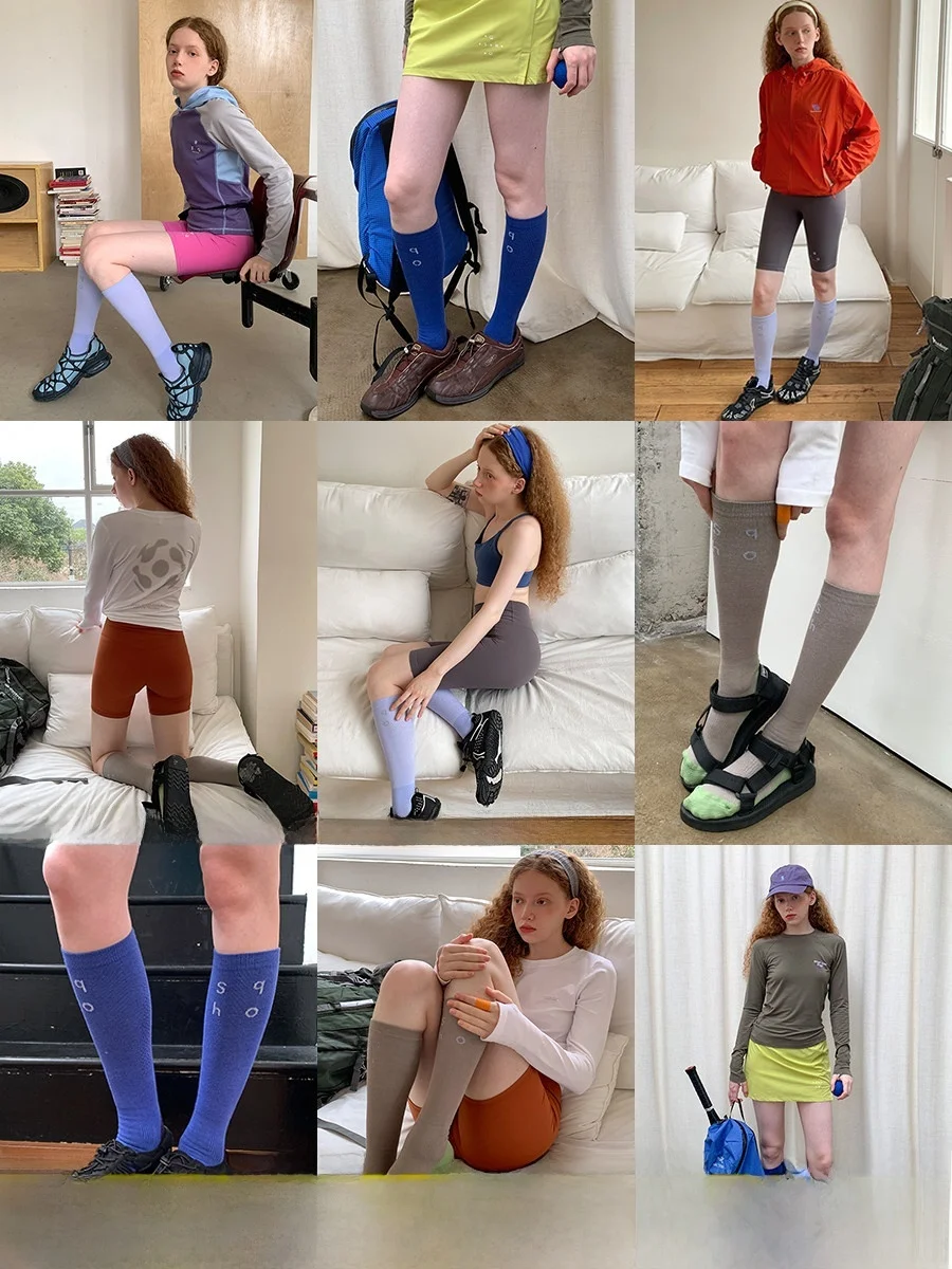 

Women's Outdoor Long Tube Knitted Pressure Leg Socks Sport Cycling Mountain Running Patterned Square Hole Design
