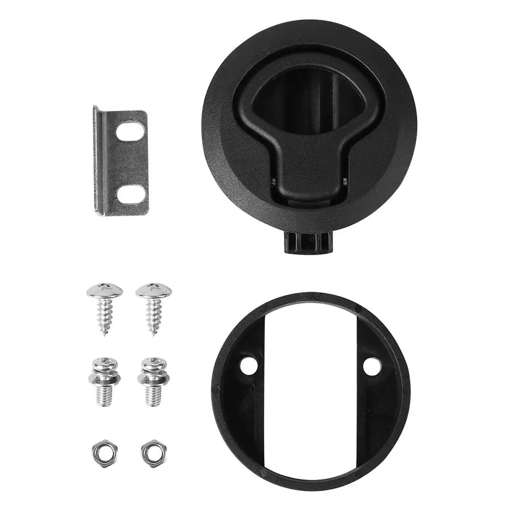 Marine Hatch Latch Flush Mount Black Plastic Boat Cabinet Handle 2 Inch Hole UV Stabilized Durable RV Motorhome Bait