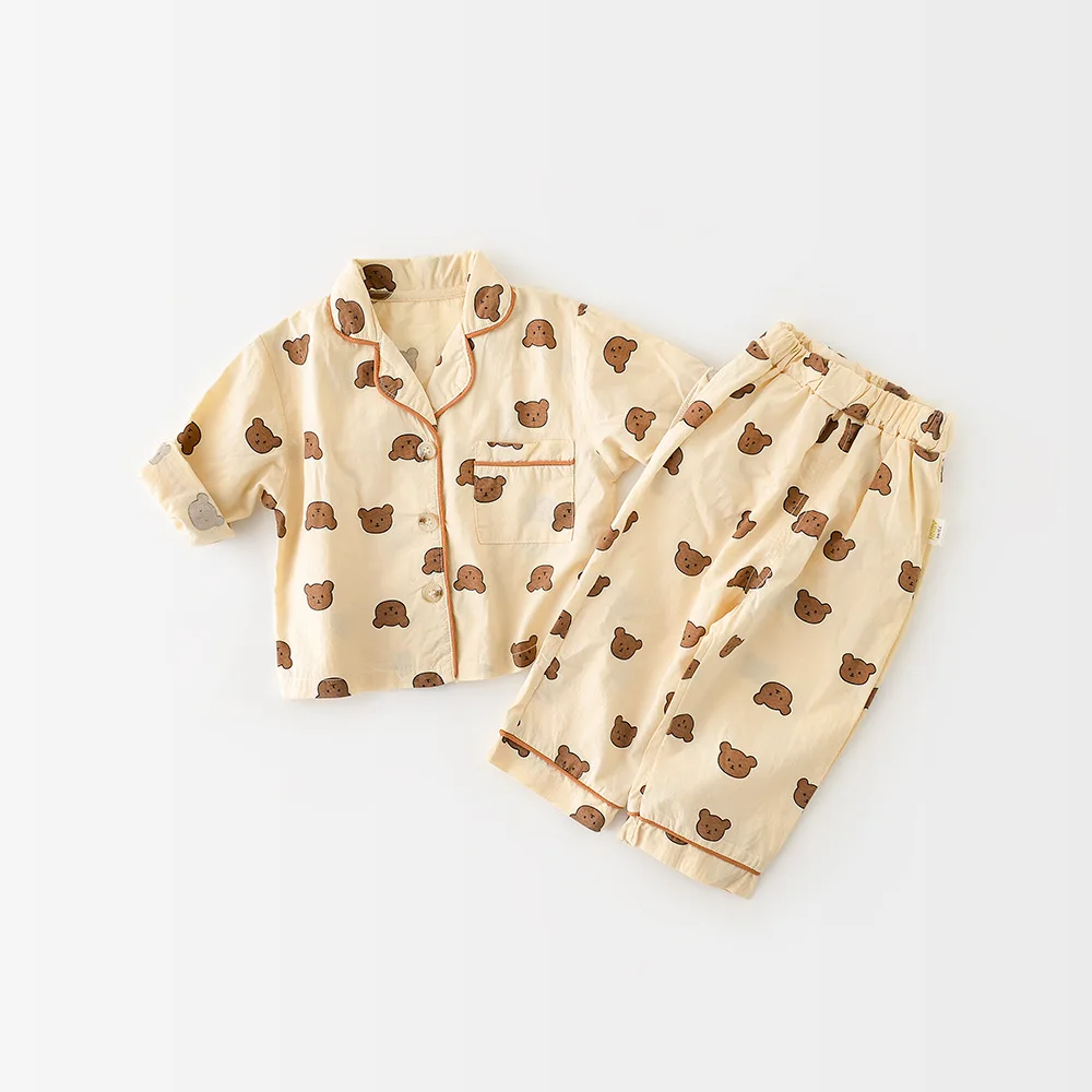 2026 Spring New Baby Pajama Set Single Breast Boys Sleeper Wear Baby Indoors Clothes 9M 12M 2T 3T 4T