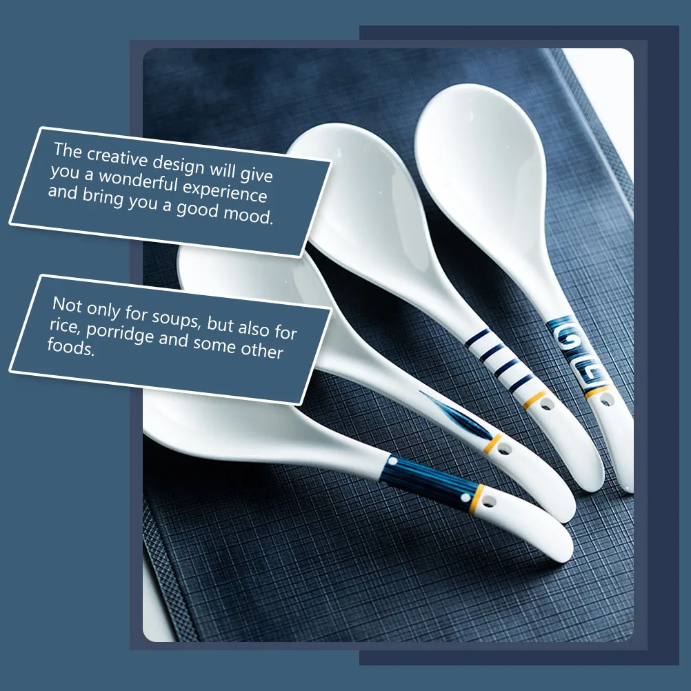 

2Pcs Long Handle Soup Spoons Ceramic Household Kitchen Tableware Rice Porridge Scoop Restaurant Utensils Ceramic Spoon