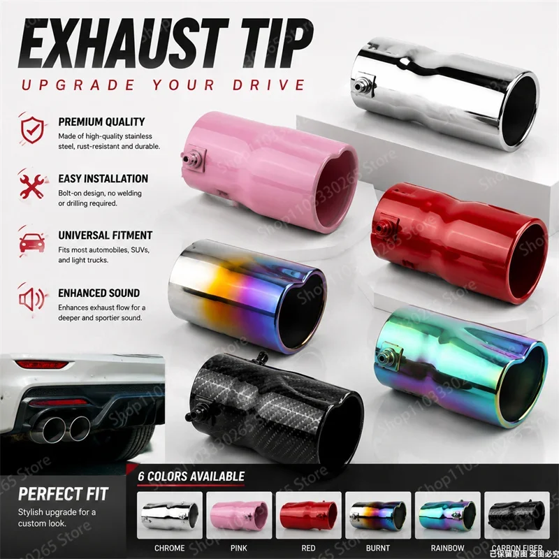 Colorful Heart Cutout Car Exhaust Muffler Tip, Anti-Rust Stainless Steel Tailpipe Decor Improve Exhaust Sound for Most Vehicles