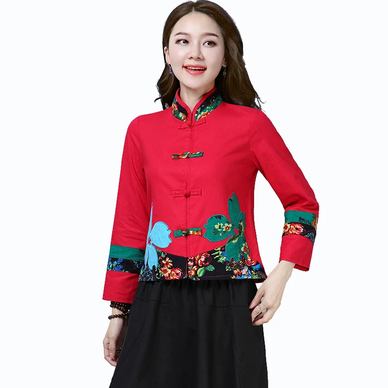 Traditional chinese blouse shirt tops for women mandarin collar oriental linen shirt blouse female elegant clothing V1737