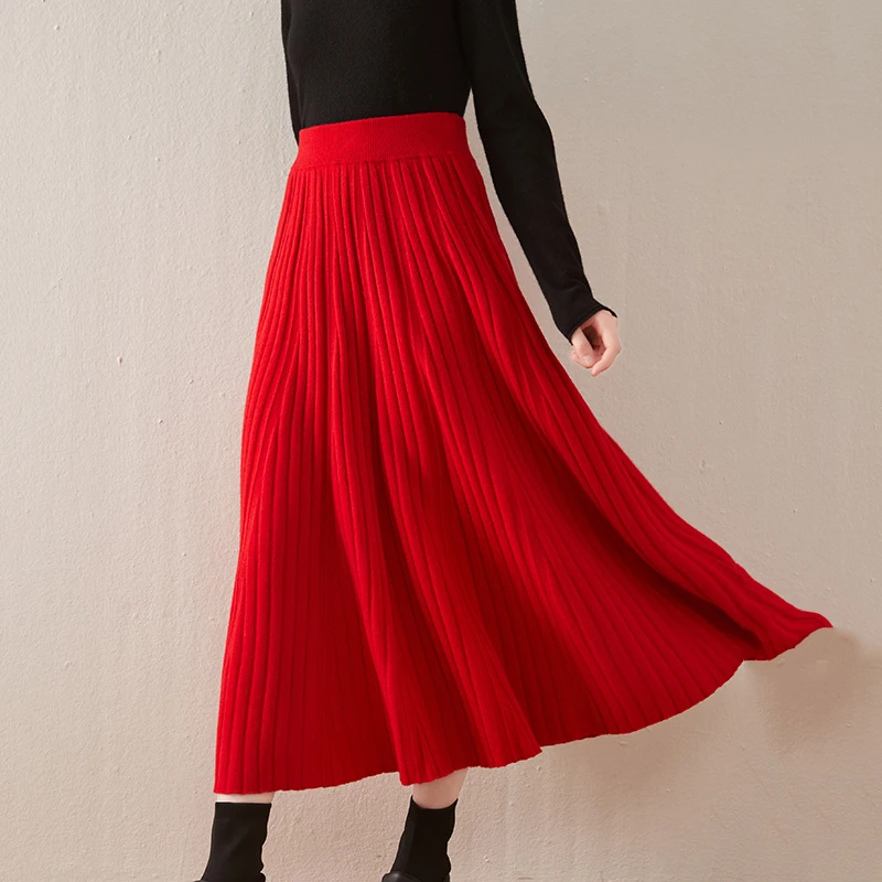 Women's High Waist Pleated Skirt, Korean Elegant College Style, Thick A-line Skirts, Umbrella Skirt for Ladies, Autumn and Winte