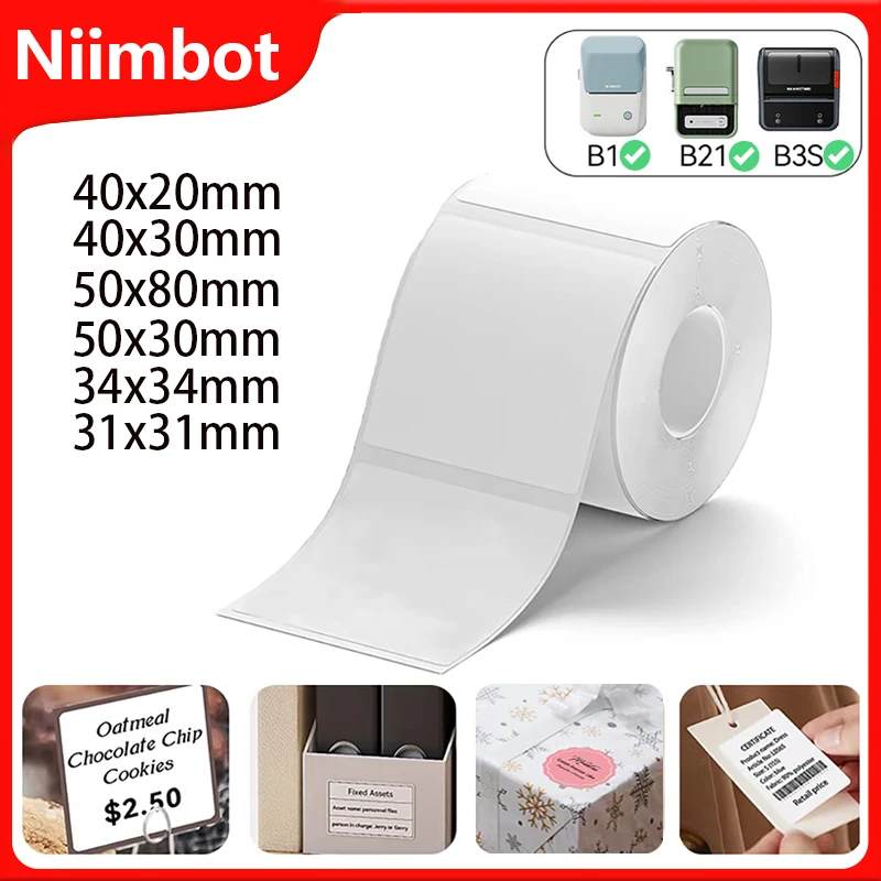 Niimbot-etiqueta blanca térmica, 20-50mm, papel redondo de Color resistente al agua, etiqueta adhesiva, papel Uv para Mini impresora B1/B21/B3S