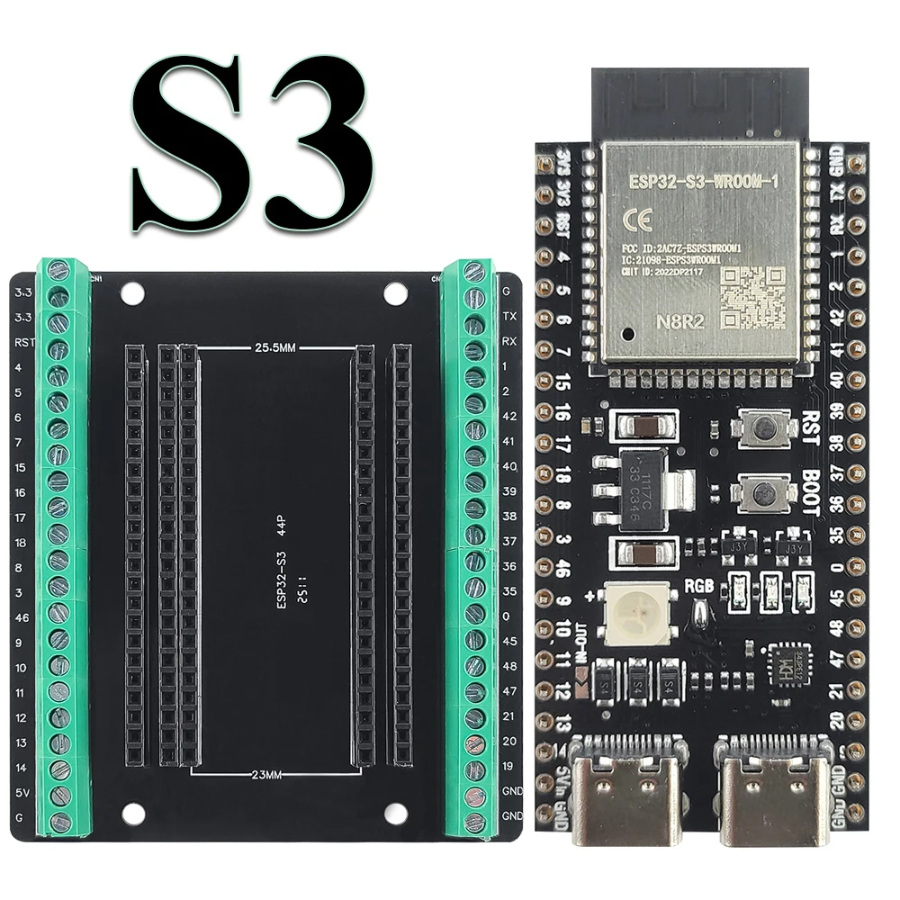 ESP32 S3 Development Boards with Expansion Adapter Kit 2.4G Wifi BT Module ESP32-S3WROOM1 N8R2 N16R8 44Pin Type-C ESP32-S3