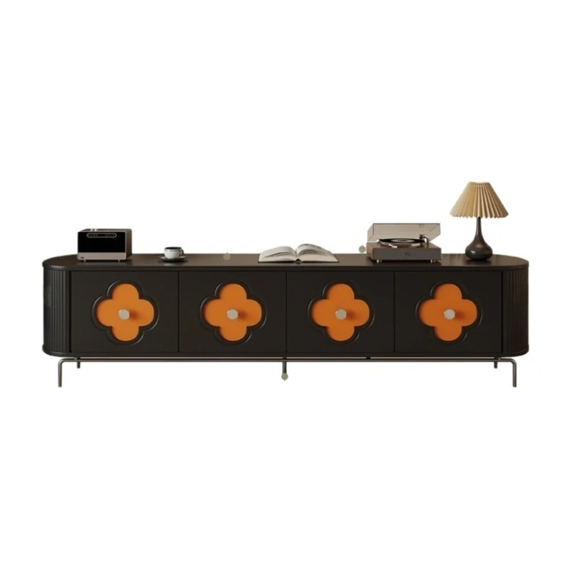 

Retro four-leaf clover TV cabinet storage cabinet living room black light luxury solid wood designer audio-visual