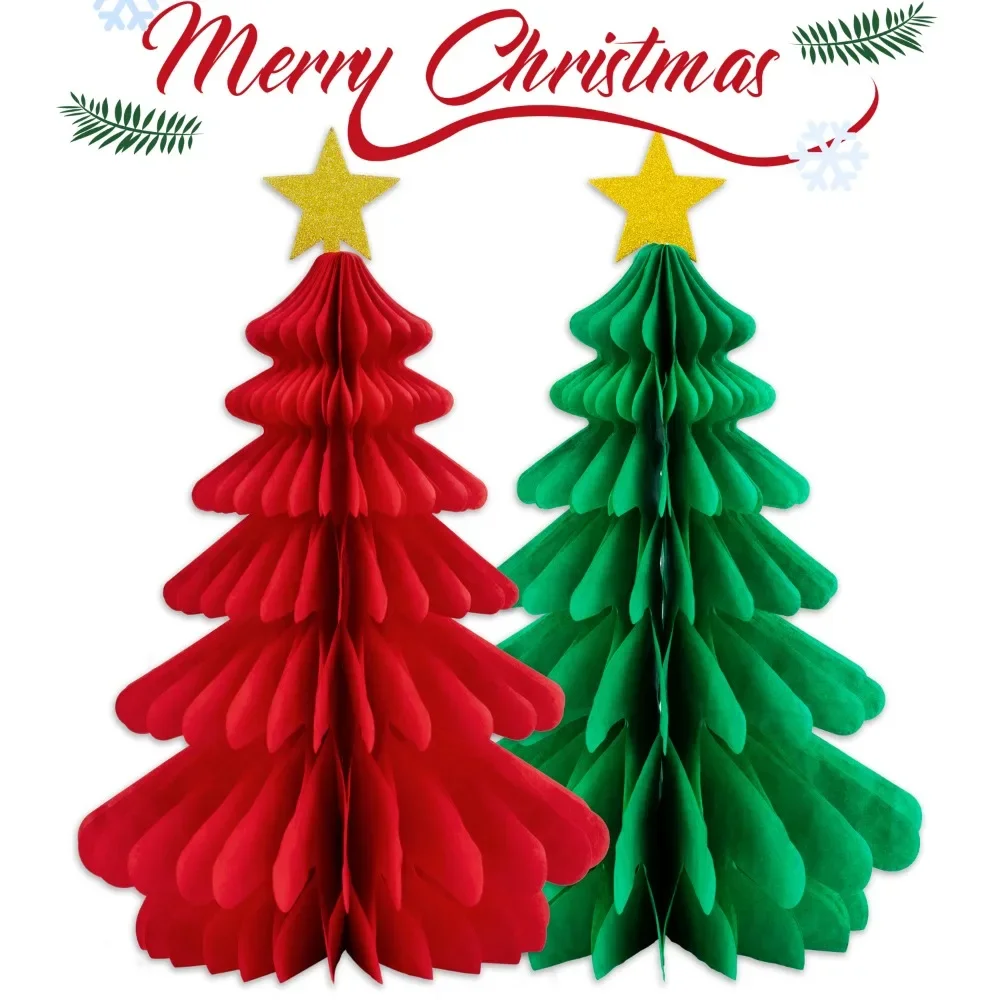 20/25/30cm DIY Christmas Tree Xmas Paper Hanging Pendants 3D Honeycomb Ornaments Happy New Year Christmas Party Home Decoration