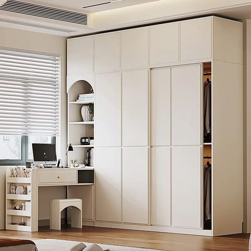 Sliding door wardrobe desk integrated household small apartment bedroom locker finished sliding door large wardrobe