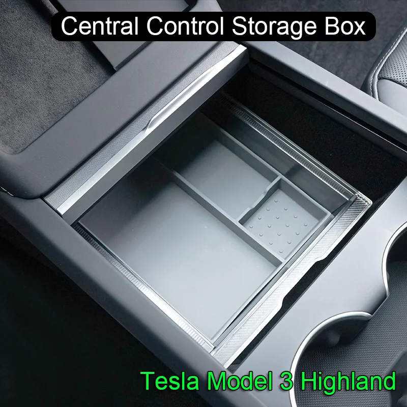 Für Tesla Neue Modell 3 Highland 2024 Lagerung Box Mittelarmlehne Versteckte Box Tasse Halter Organizer Transparent Auto Zubehör