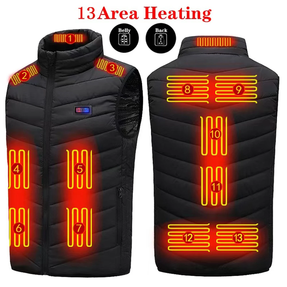 13 Areas Heated Jacket for Men Women Heating Vest USB Charging 3 Gear Temperature Control Winter Warm Outdoor Sportwear