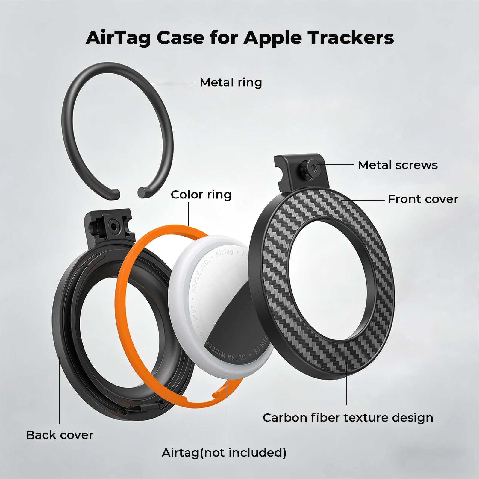For Apple AirTag Keychain Holder, Dual Color Carbon Fiber Texture Protective Case with Secure Lock Buckle, for Keys, Bags, Pets
