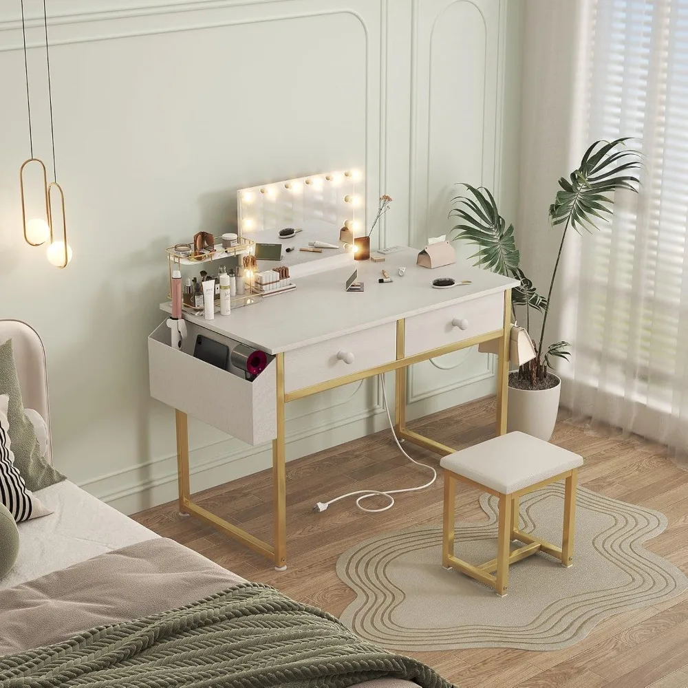 

Dressing table with chair without mirror, dressing table with drawers, power socket and stool without mirror, dressing table set