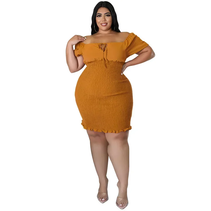 MY978- European and American plus size women's clothing 2025 summer new product, one collar hip hugging dress, chubby MM