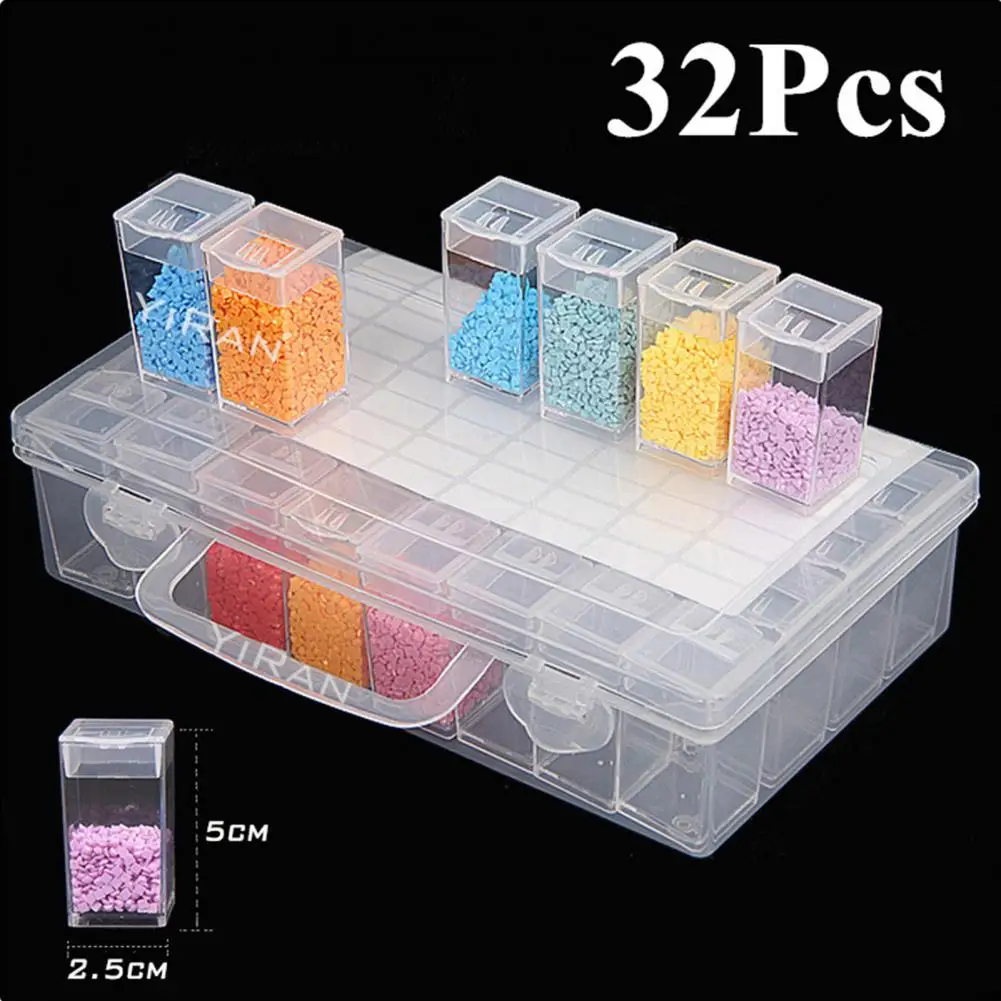 32/64 Grid Transparent Visible Bead Organizer Separate Grids Handle Storage Container Diamond Painting Rhinestone Storage Box