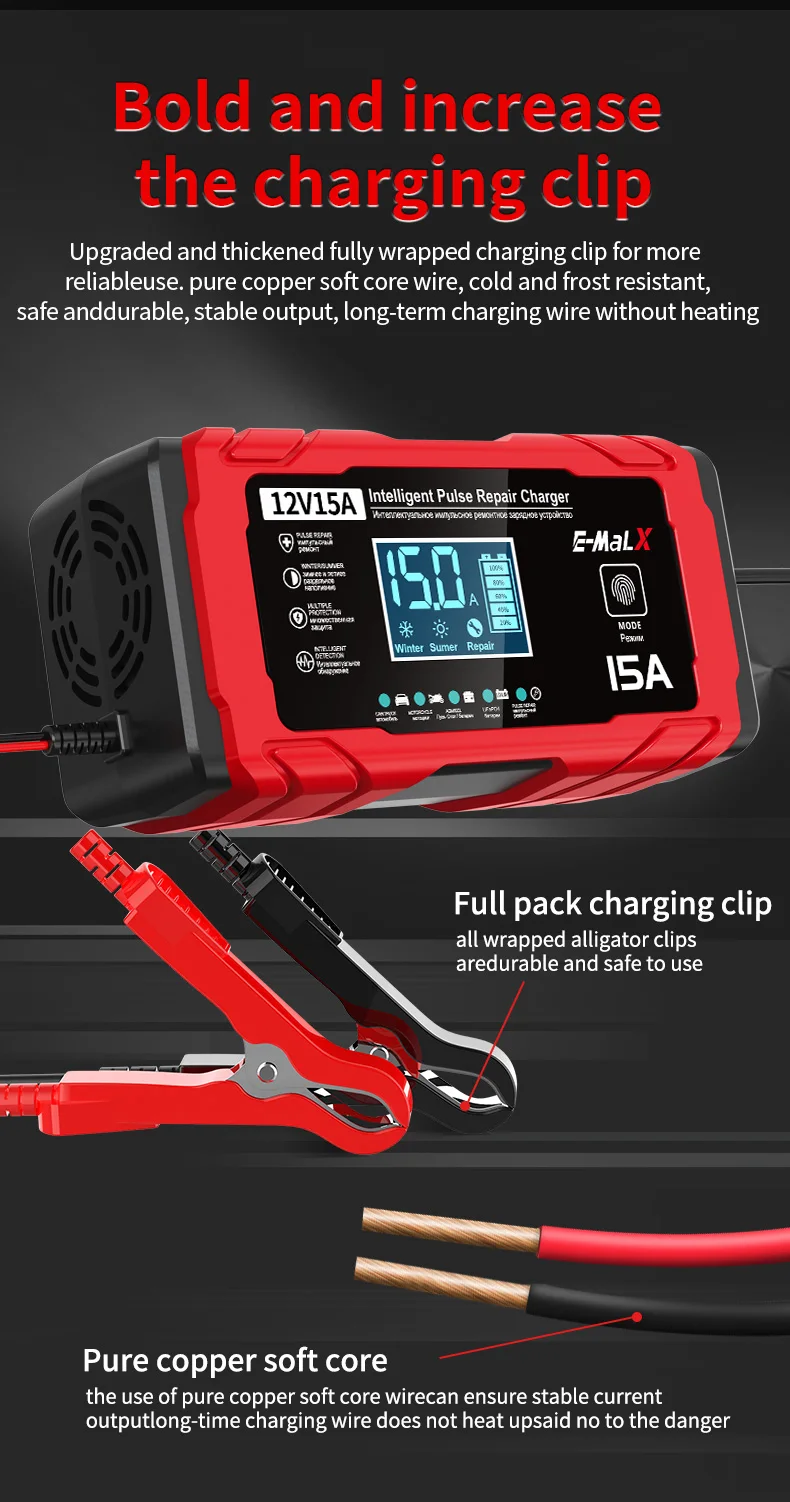12V 15A 8A Auto- und Motorrad-Smart-Batterieladegerät für Lifepo4 Blei-Säure AGM Digital-Touchscreen Lithium-Eisenphosphat-Ladegerät – Detail 34