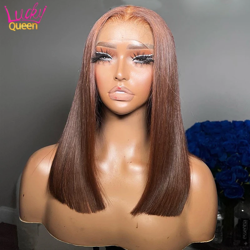 Chestnut Brown 13X4 Lace Front Straight Bob Wig  Pre Plucked 13X6 Transparent Lace Frontal Human Hair Short Bob Wig 8-16 Inches