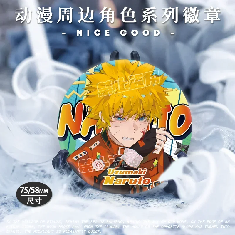 Hot selling anime Naruto peripheral reflective bar badge vortex Naruto Sasuke anime peripheral cartoon foxtail fan glowing gift