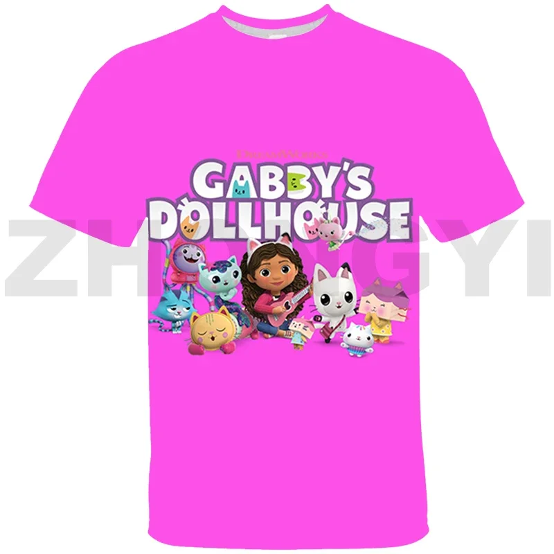 Cute Anime Gabbys Dollhouse 3D T Shirt Kids Clothing Girls Boys Gabby's Doll House Tees Baby Toddler Tops Cartoon Short Sleeves