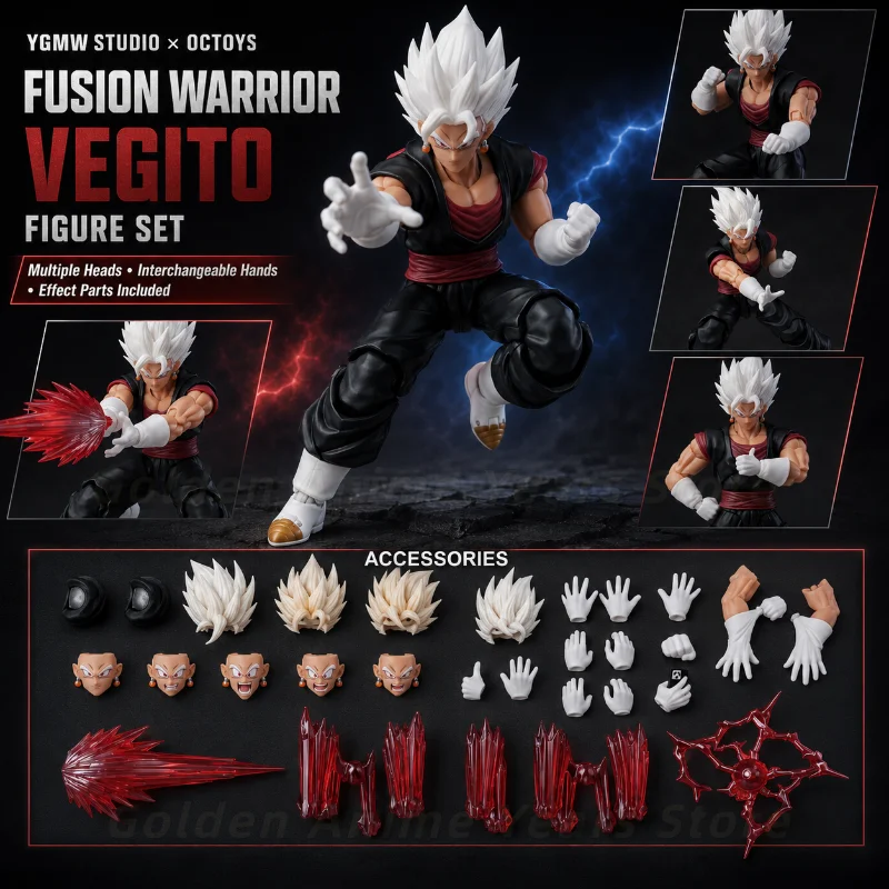 YGMW Studio OCToys Fusion Warrior Vegito 1/12 Figure Set Interchangeable Heads Hands Effects Action Figure Collectible Toy