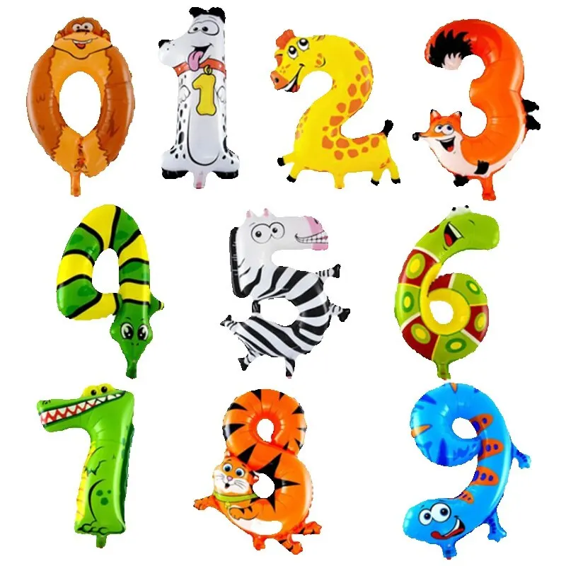 

2pcs18inch Animal Digital Balloon Happy Birthday Party Decoration For Events Anniversary Balloons