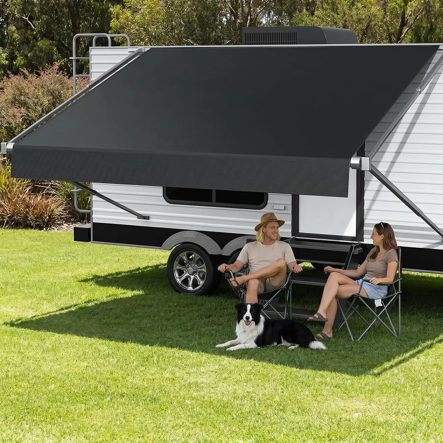 RV Awning Fabric Replacement, 19oz Heavy Duty Outdoor Vinyl Canopy for Trailer & Motorhome - 15'(Fabric 14'2