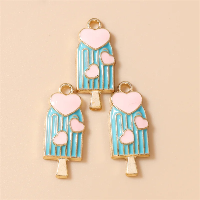 Leslie 20 Stück 10x24mm Bunte Süße Eiscreme-Anhänger Emaille-Eisstiel-Anhänger für Ohrringe, Halsketten, Schmuckherstellung Zubehör – Detail 6