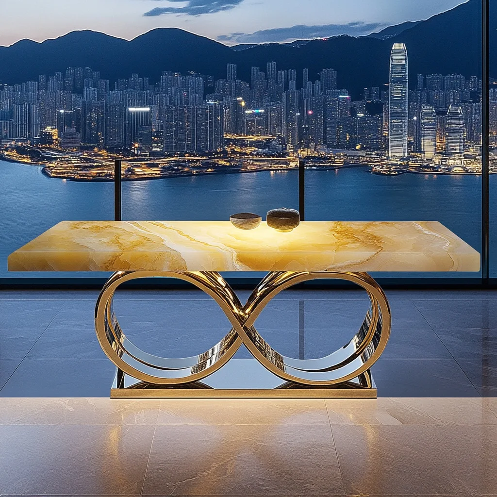 Rectangle luminous jade dining table modern marble luxury stone light luxury restaurant simple villa home