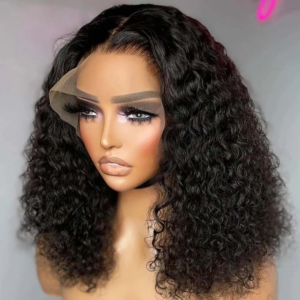 Water Wave Short Bob Human Hair Wig Brazilian HD Transparent 13x4 Lace Frontal Wigs For Women Remy Deep Curly Bob Wig Preplucked